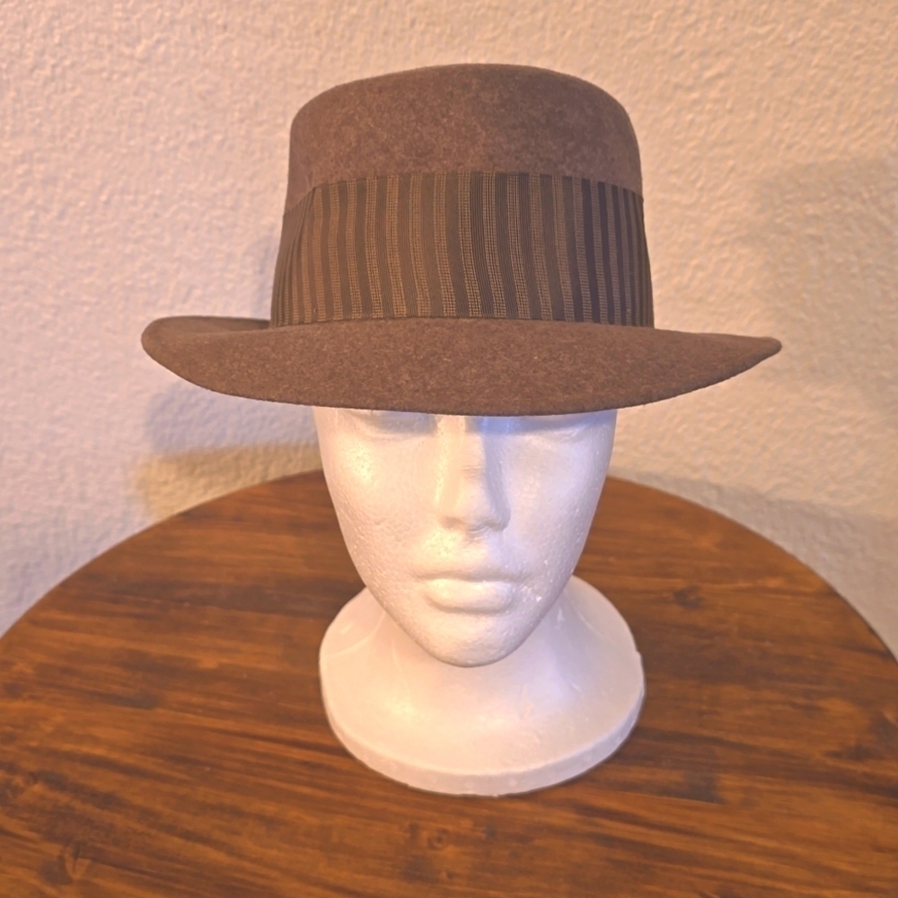 J. Karant Mens Brown Neutral Wool Fedora Dress Hat Vintage Sz.6 7/8